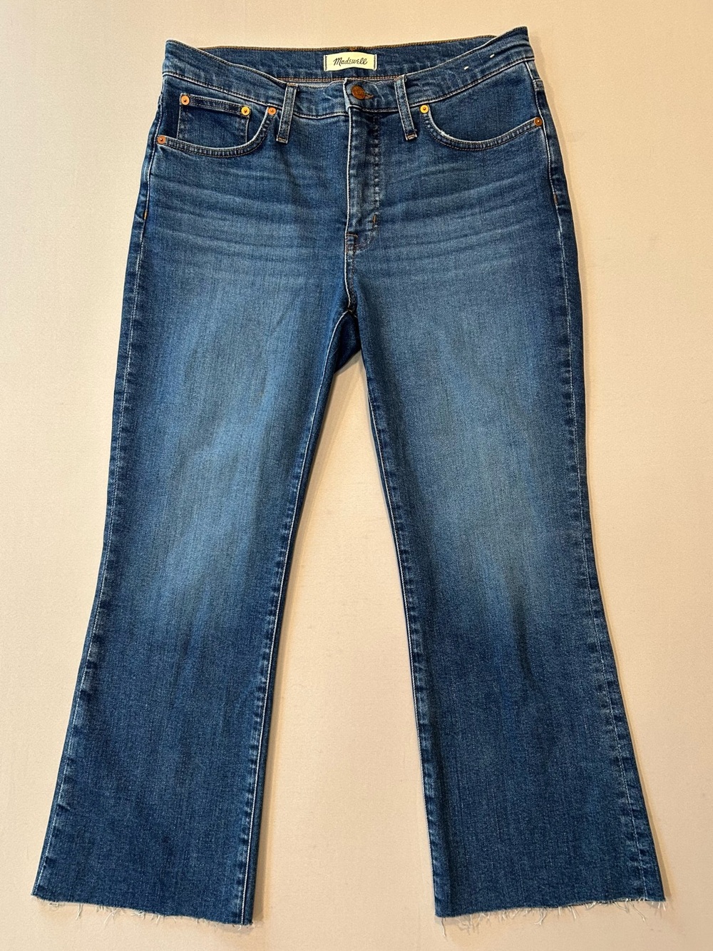 Madewell Mid-Rise Kick Out Jeans Size 30 Raw Hem Cropped Flare
